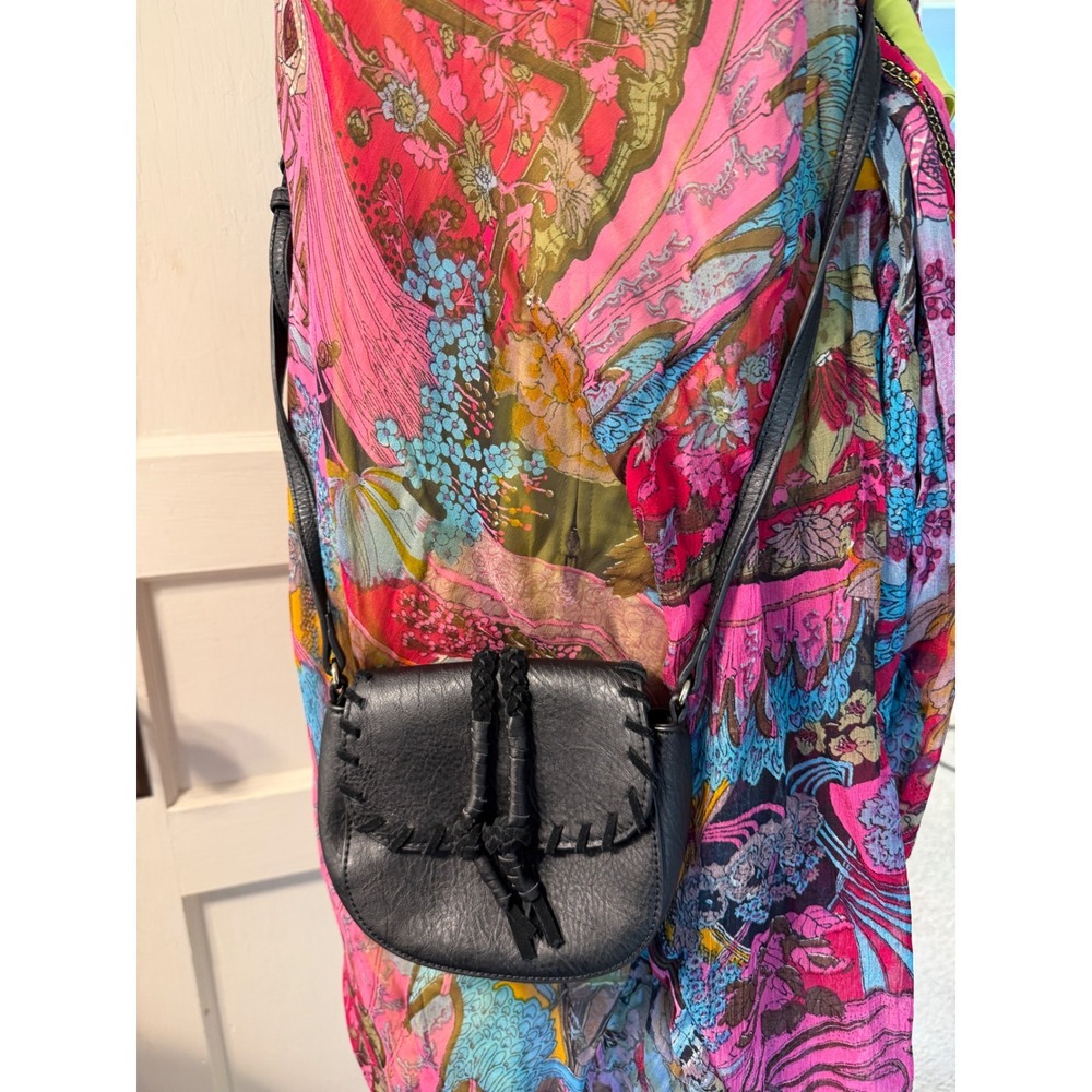 Vintage Y2K Black Leather Fringe Crossbody Bag Boho Chic Neutral Earthcore Mini